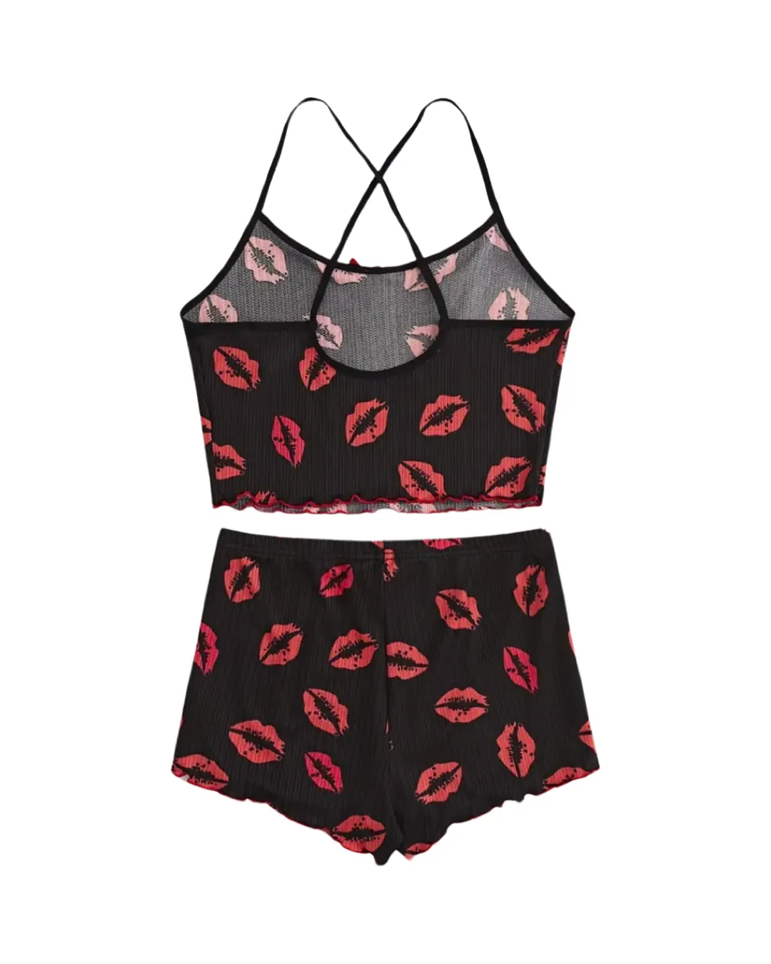 2 Piece Red Lips Ribbed PJ set