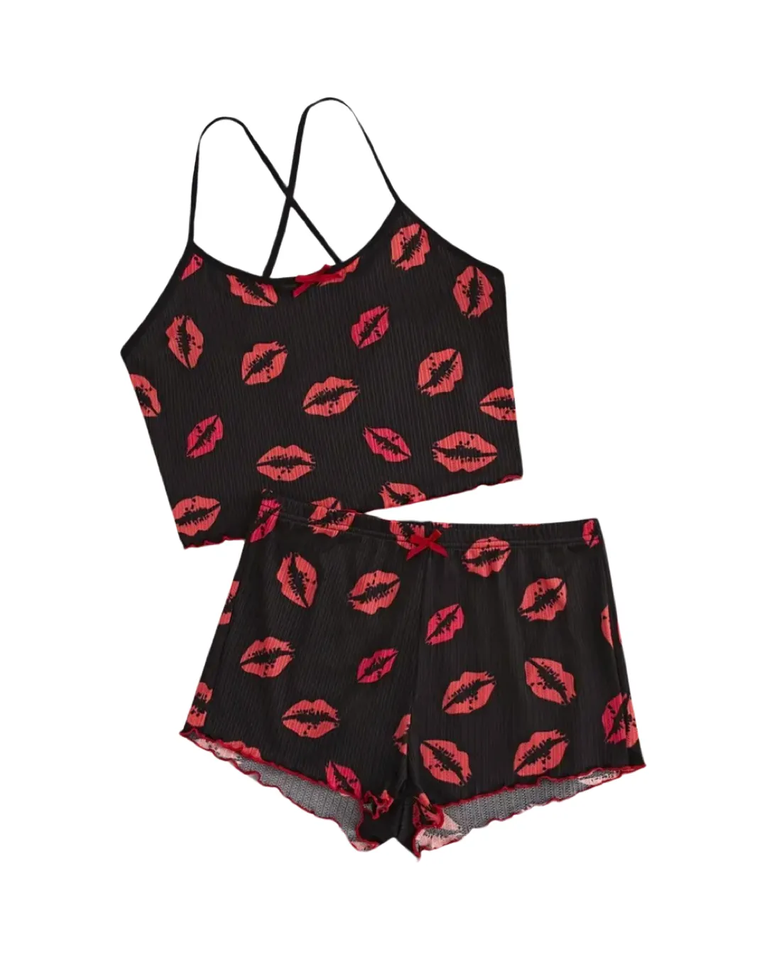 2 Piece Red Lips Ribbed PJ set