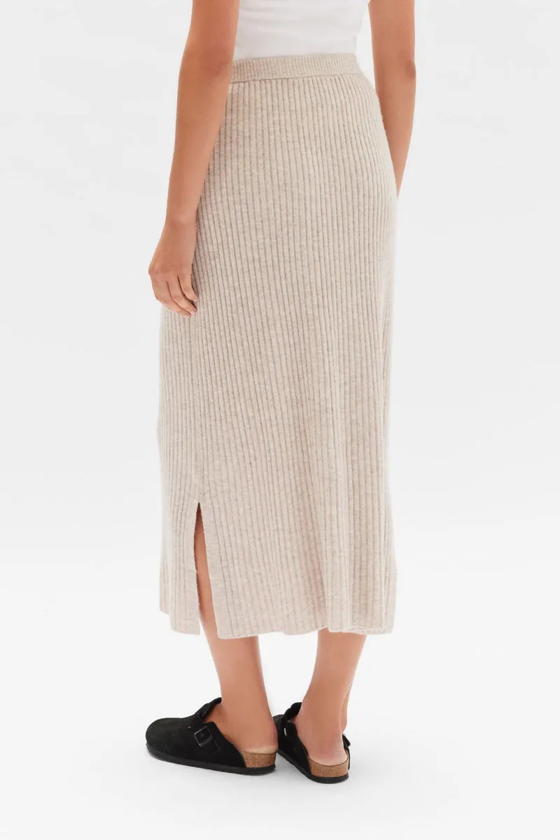 Assembly Label - Wool Cashmere Rib Skirt - Oat Marle