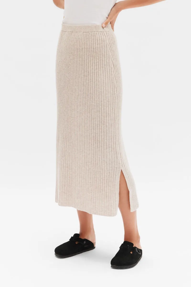 Assembly Label - Wool Cashmere Rib Skirt - Oat Marle