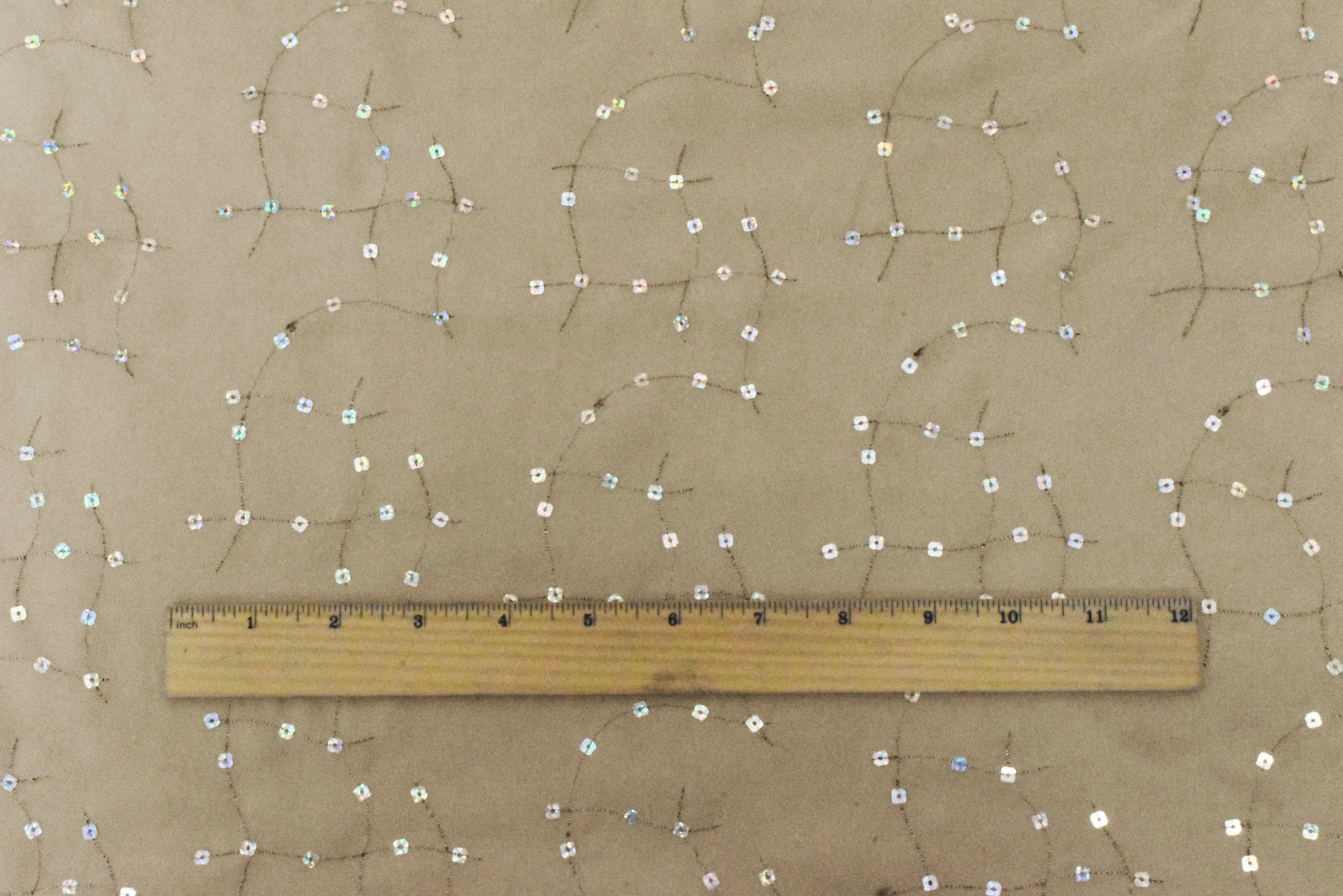 Beige-Multi Constellation Sequin Embroidery Poly Chiffon Woven Fabric