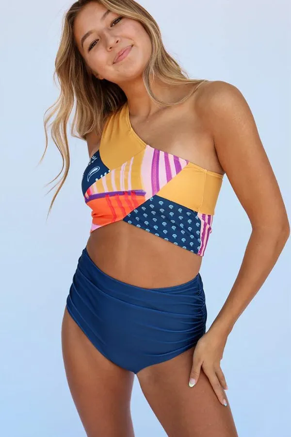 Colorful Patchwork Crop Bikini Set