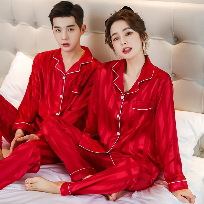 Couples Stripe Satin Silk Pj Set