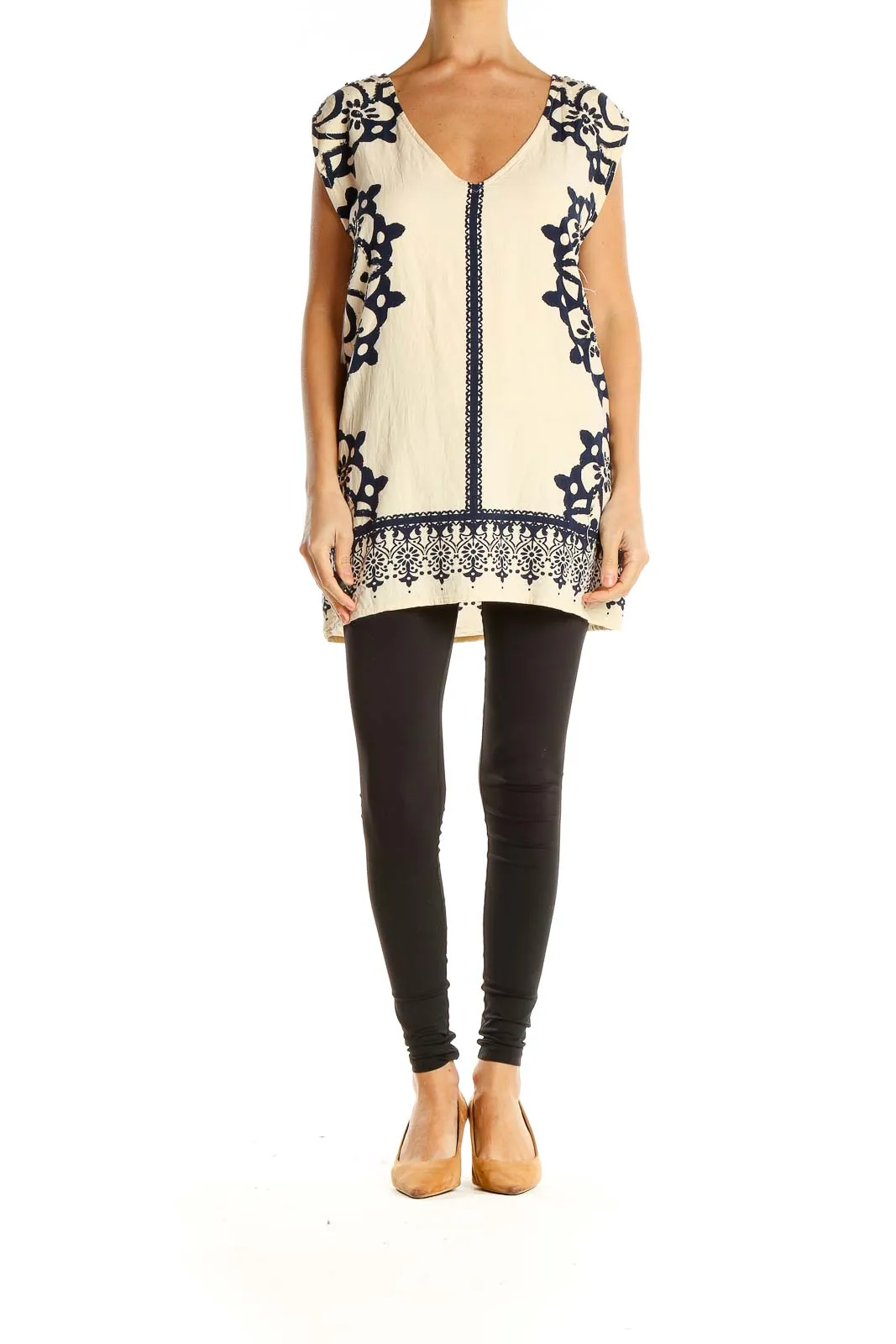 Cream Embroidered Boho Tunic Top