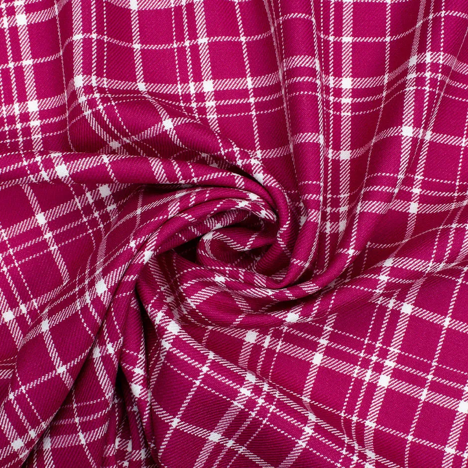 Deep Pink & White Pure Wool Tartan