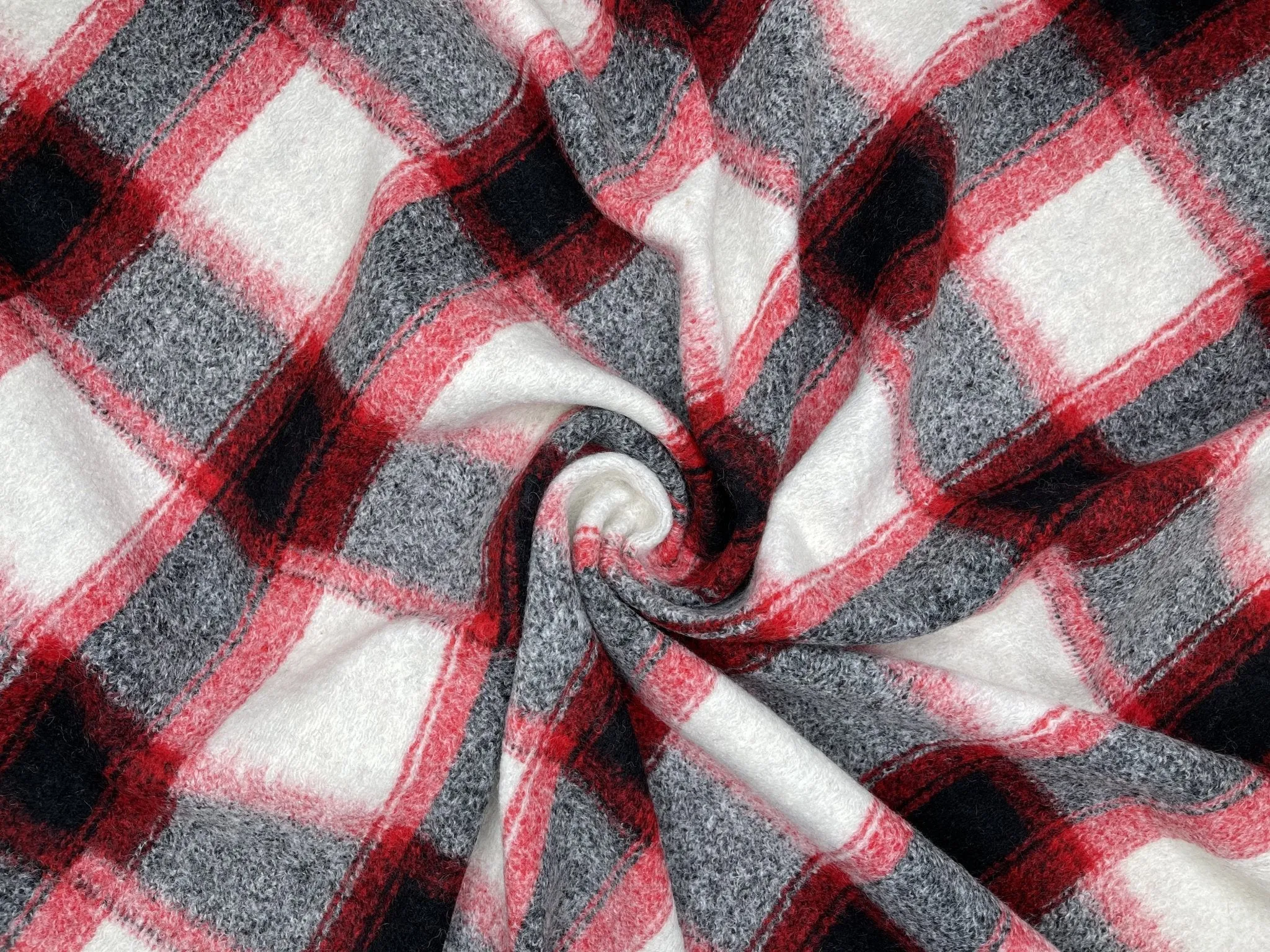 Designer Printed  Red/Black Plaid Wool Fabric