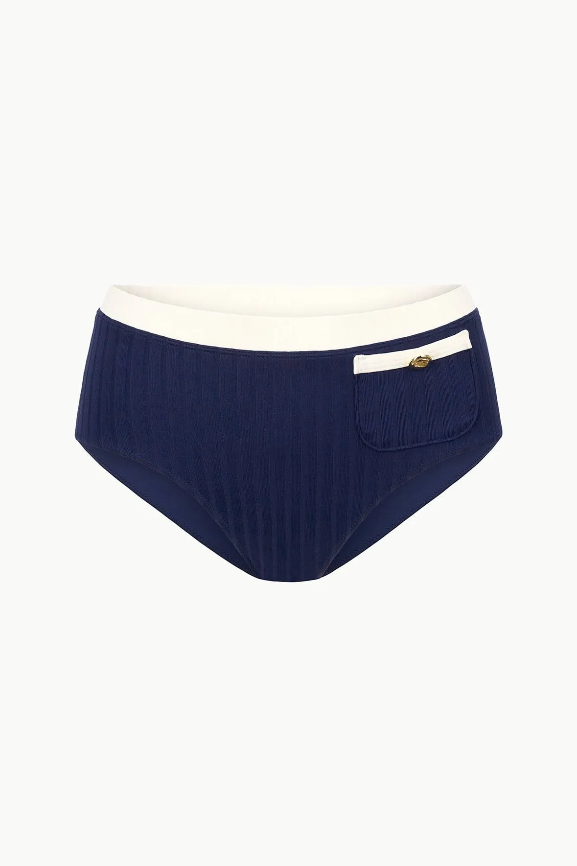 DEVON HIGH RISE BIKINI BOTTOM | NAVY IVORY