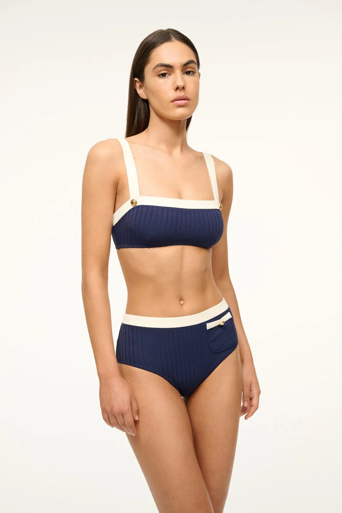 DEVON HIGH RISE BIKINI BOTTOM | NAVY IVORY