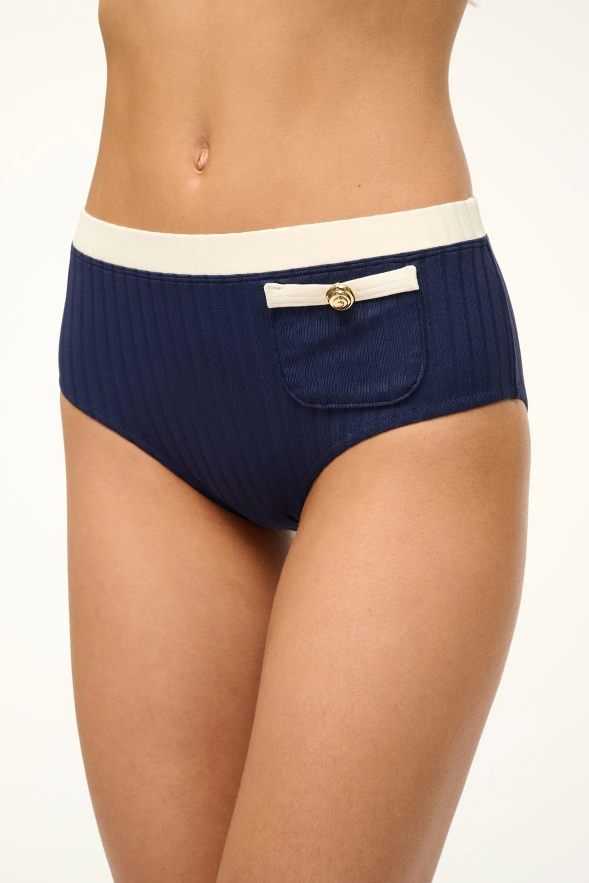 DEVON HIGH RISE BIKINI BOTTOM | NAVY IVORY