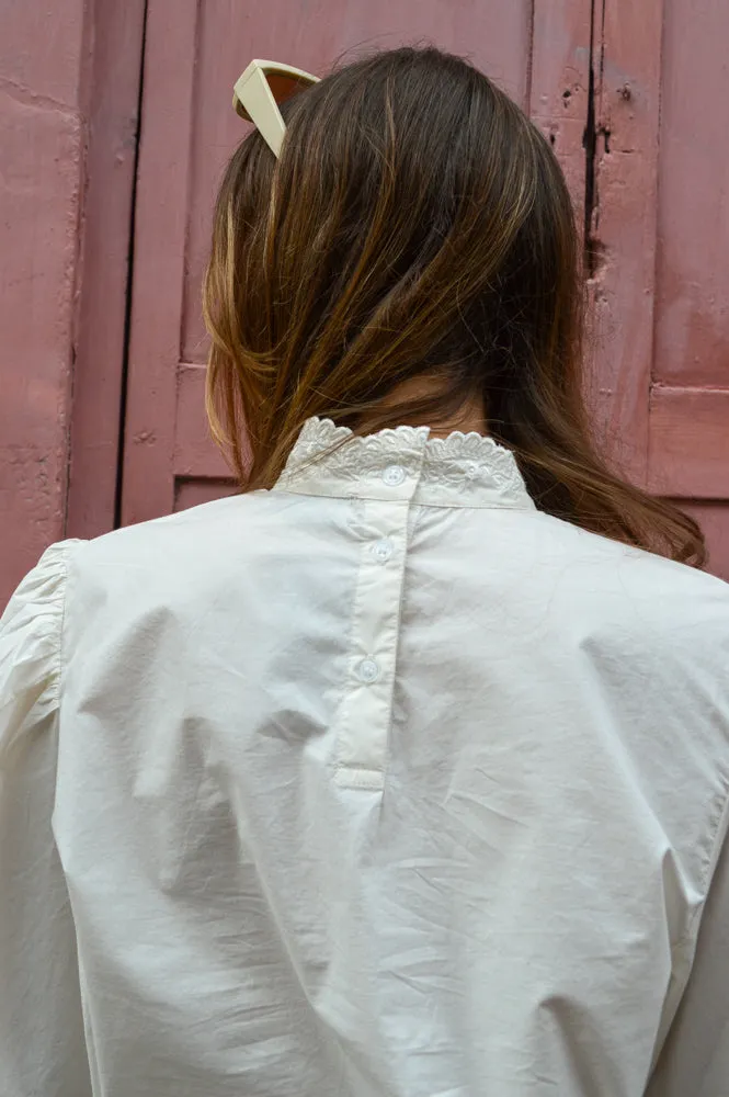 Dream White Embroidered High Neck Blouse