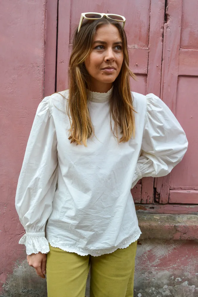 Dream White Embroidered High Neck Blouse