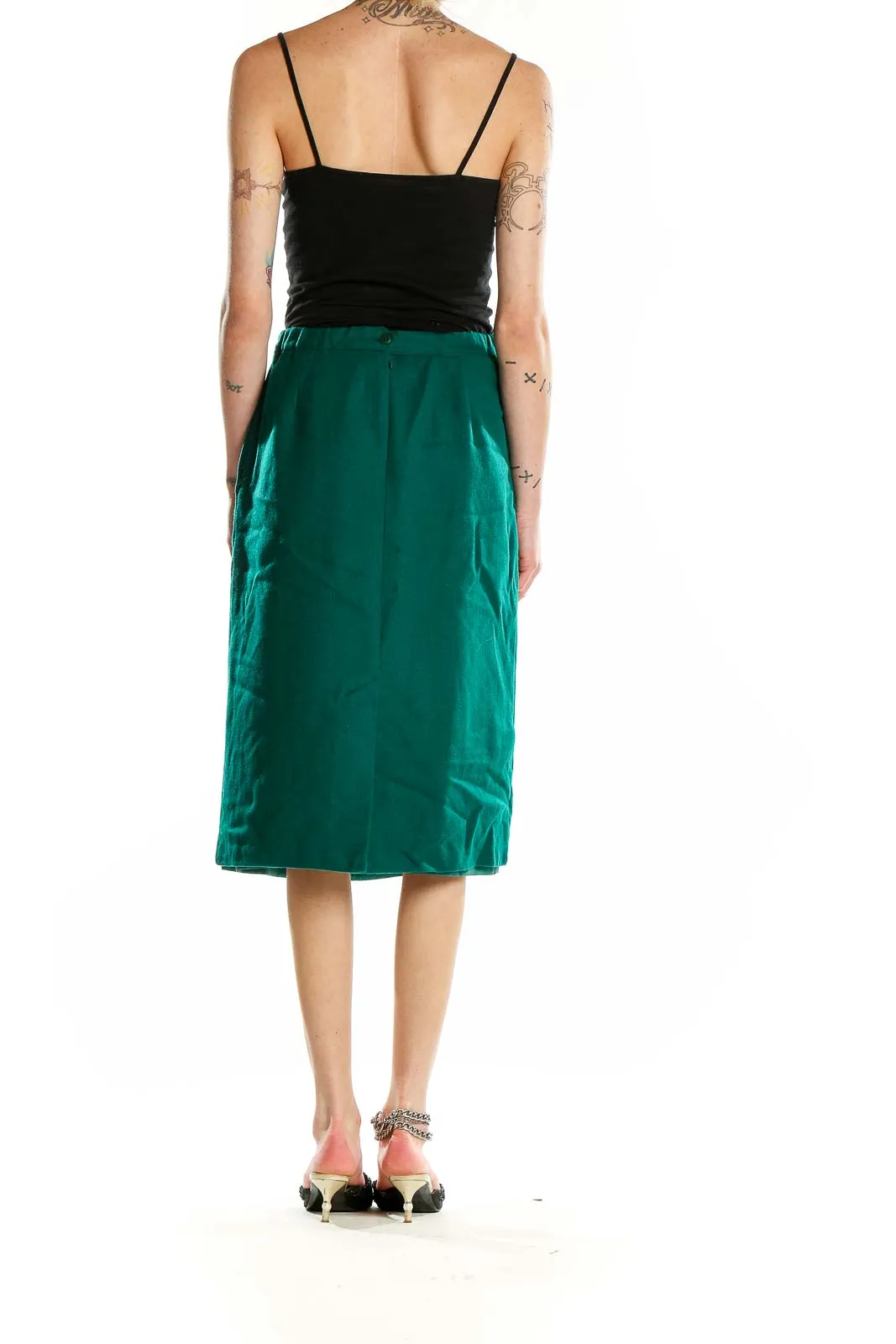 Emerald Green Wool A-Line Midi Skirt