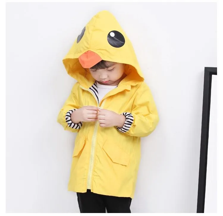 Fashion Duck Style Clothes Wind Rain Jacket Zip Light Hooded Coat For Baby Little Boys Girls Kids