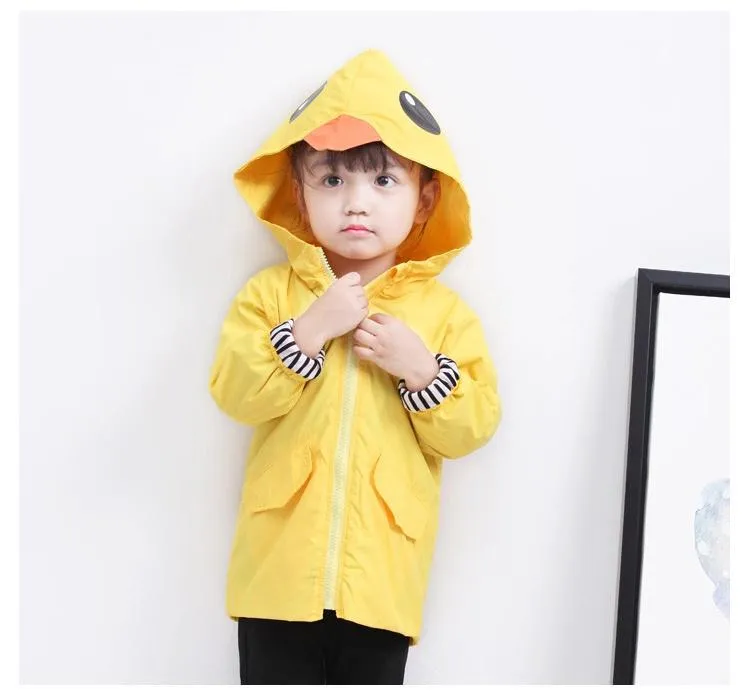 Fashion Duck Style Clothes Wind Rain Jacket Zip Light Hooded Coat For Baby Little Boys Girls Kids