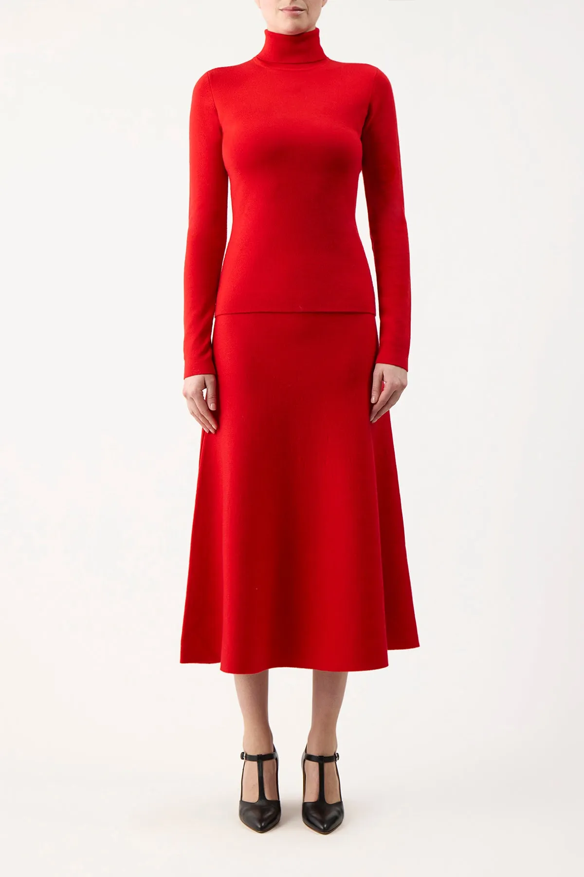 Freddie Knit Midi Skirt in Red Topaz Merino Wool Cashmere