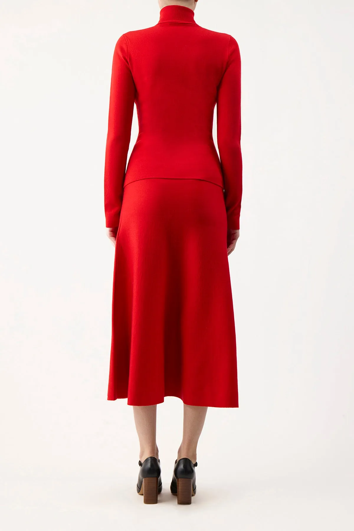 Freddie Knit Midi Skirt in Red Topaz Merino Wool Cashmere