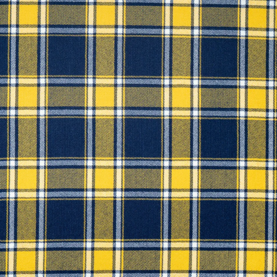 French Blue & Yellow Tartan Checkered Pure Wool