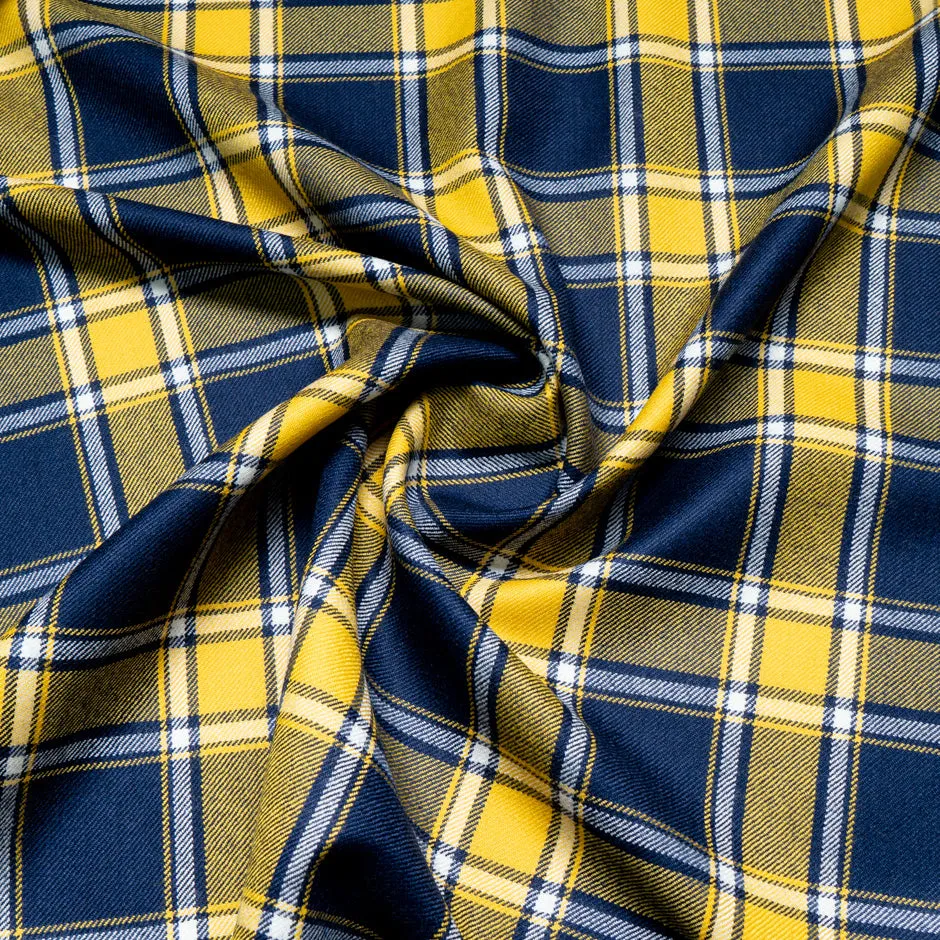 French Blue & Yellow Tartan Checkered Pure Wool