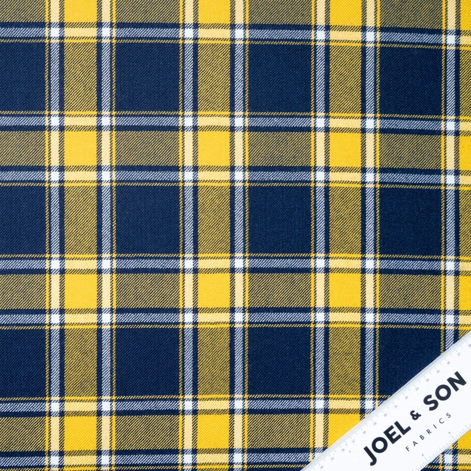 French Blue & Yellow Tartan Checkered Pure Wool