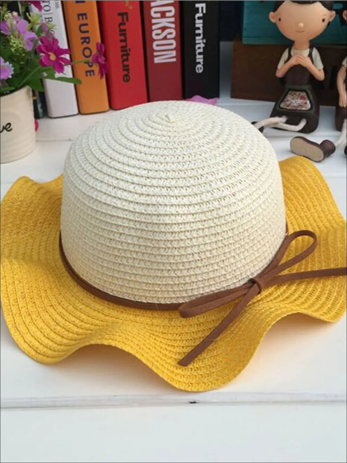 Girls Colorful Wave Edge Straw Hat