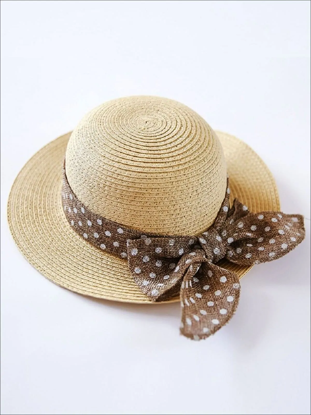 Girls Polka Dot Ribbon Banded Straw Hat