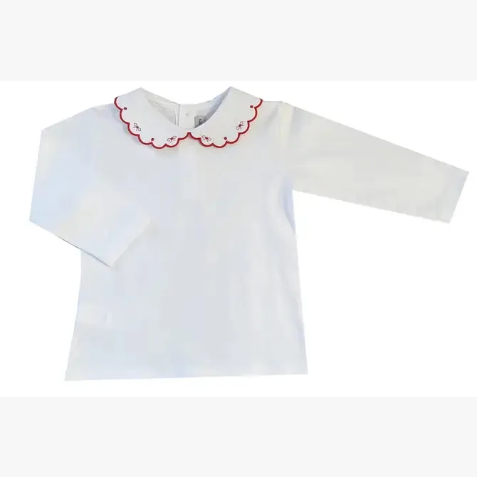 Girl's Red Bow Scalloped Pima Cotton Top