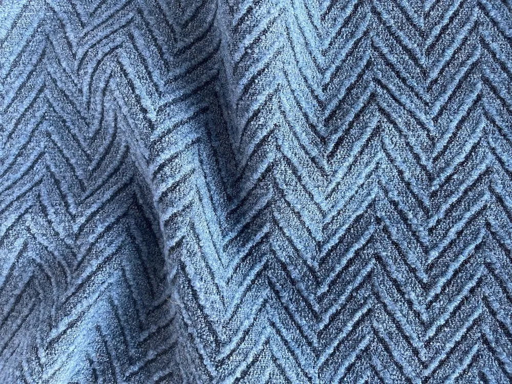 High-End Playfully Massive Denim Blue Herringbone Wool (Made in Italy)