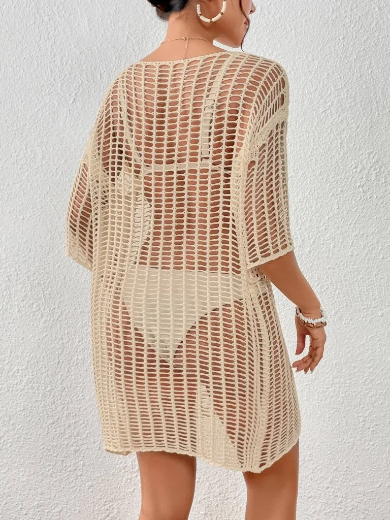 Hollow Out Mesh Crochet Romper Cover Up