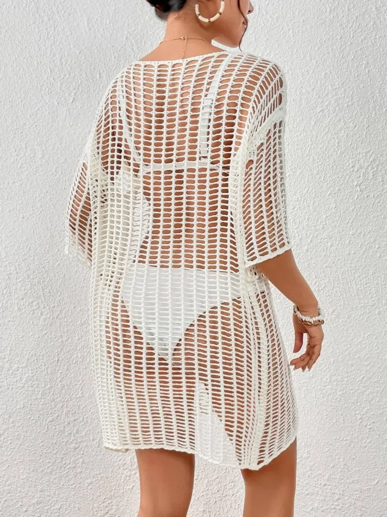 Hollow Out Mesh Crochet Romper Cover Up