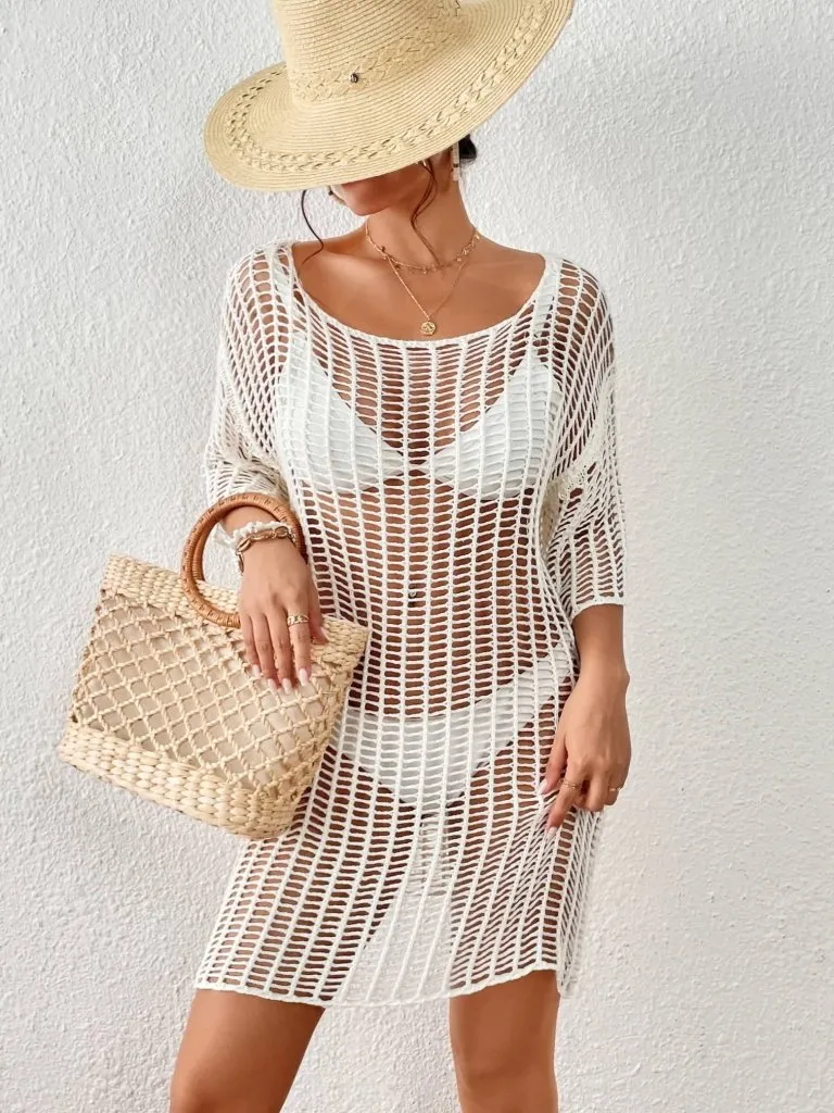 Hollow Out Mesh Crochet Romper Cover Up