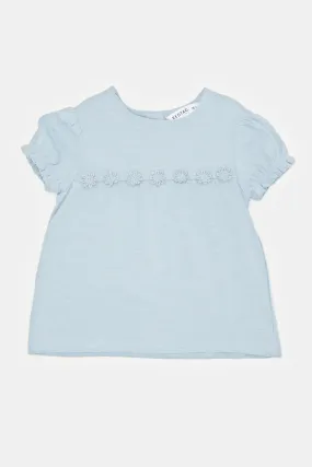 Infant Girls Blue Flower Embroidered Blouse