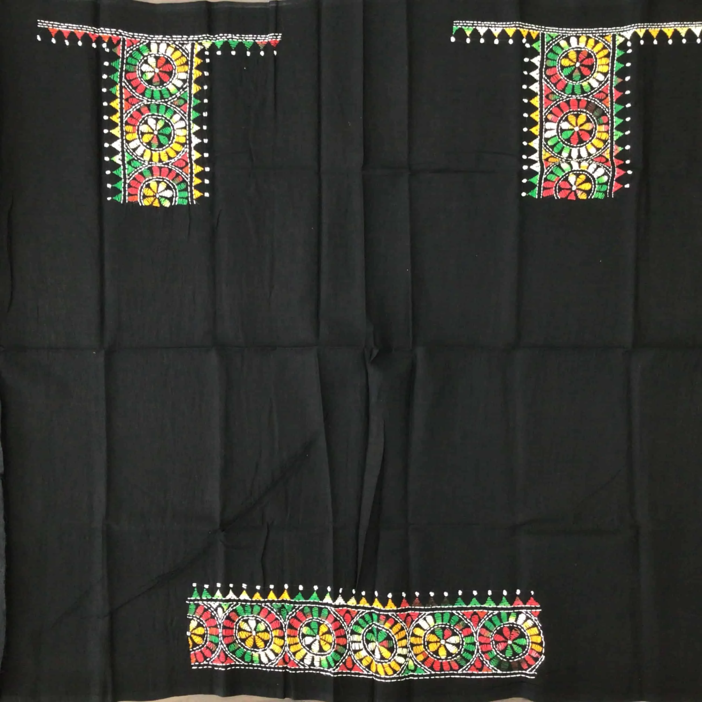 Kantha Black Blouse Fabric with Colourful Embroidery