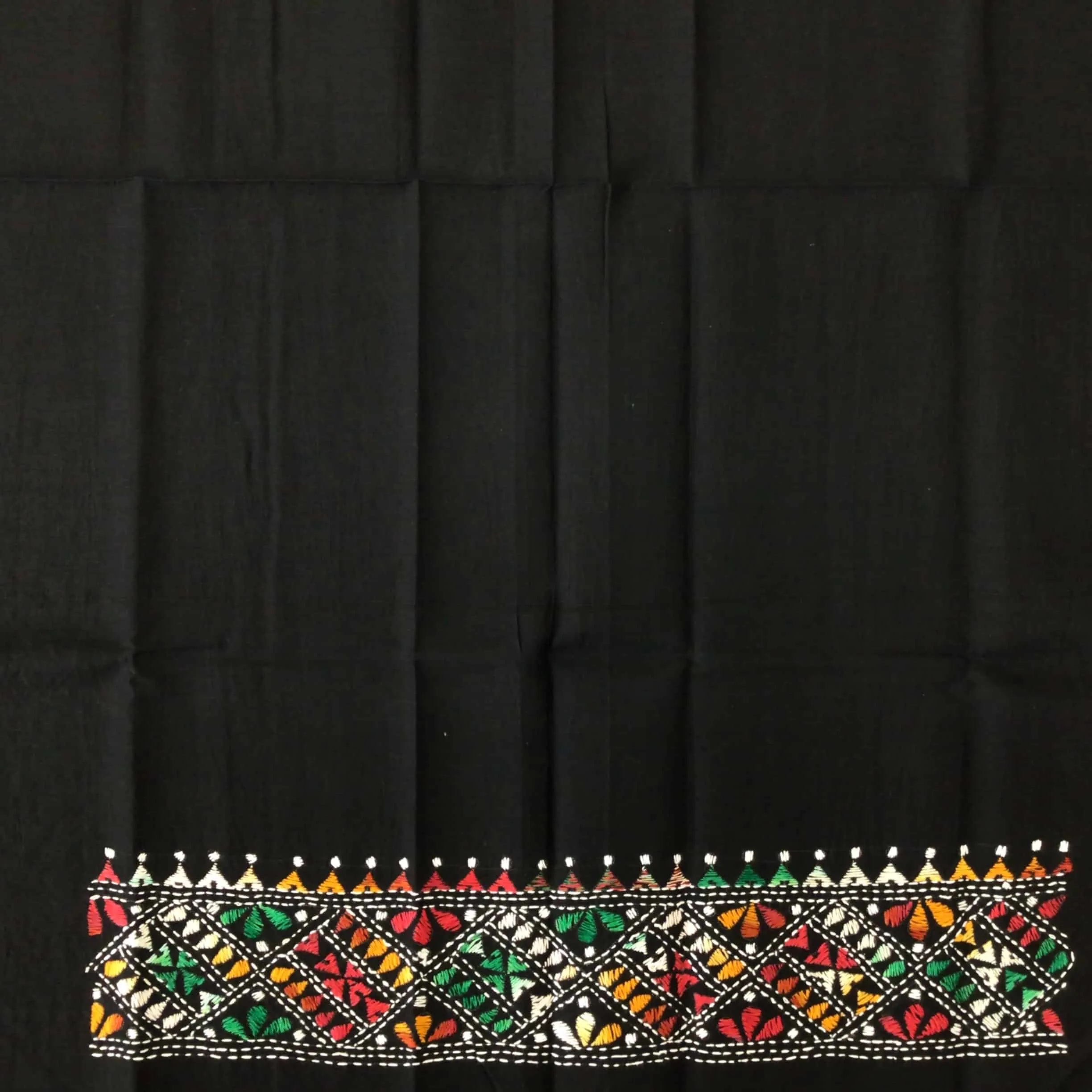 Kantha Black Blouse Fabric with Colourful Embroidery