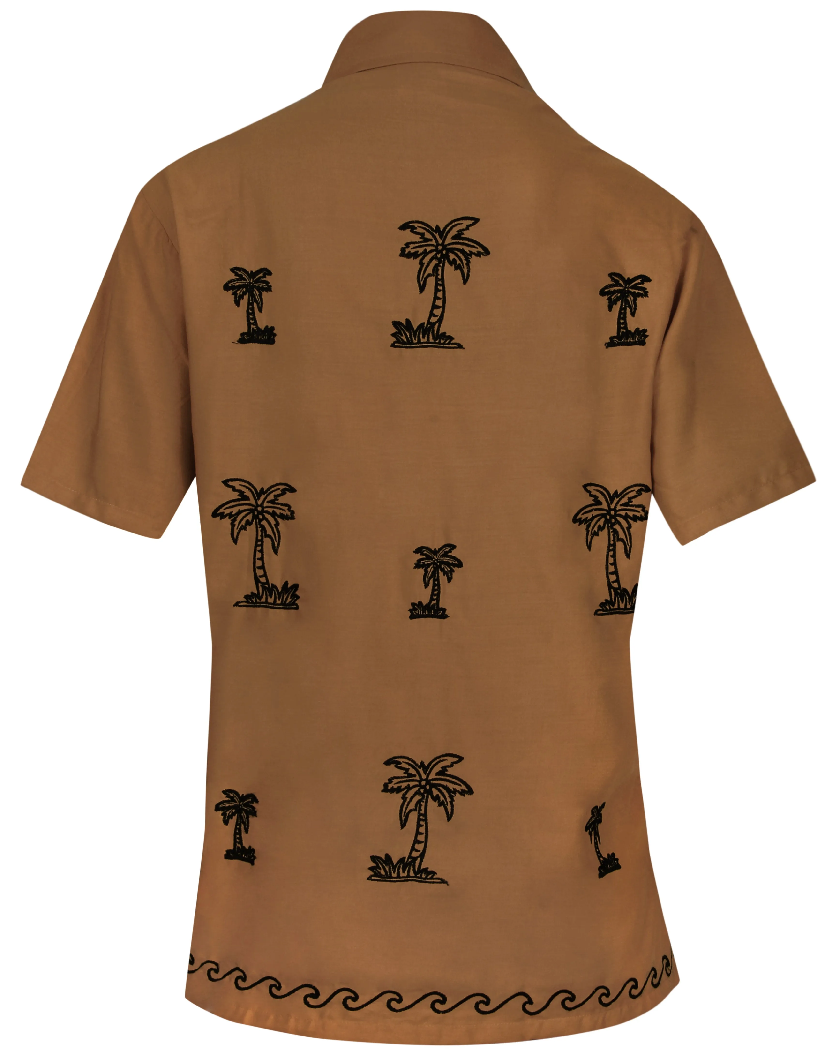 LA LEELA Women's Beach Casual Hawaiian Blouse Short Sleeve button Down Shirt Brown