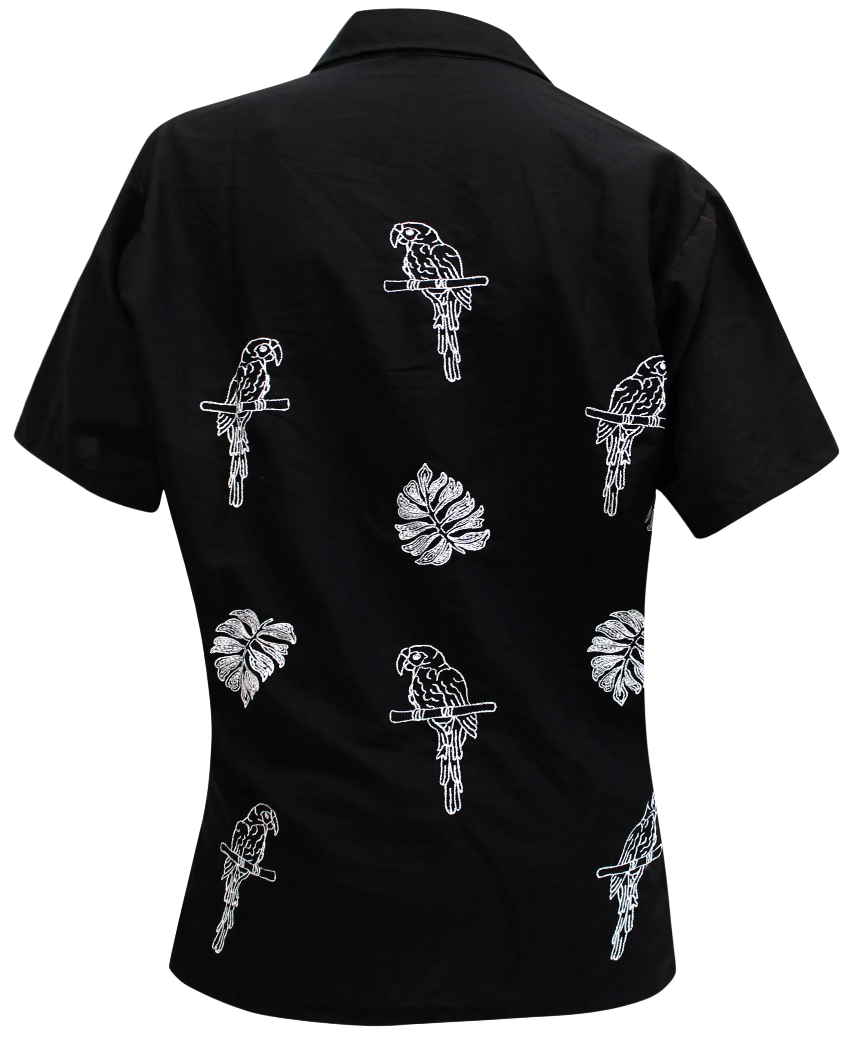 LA LEELA Women's Beach Hawaiian casual Aloha Button Down Short Sleeve shirt black