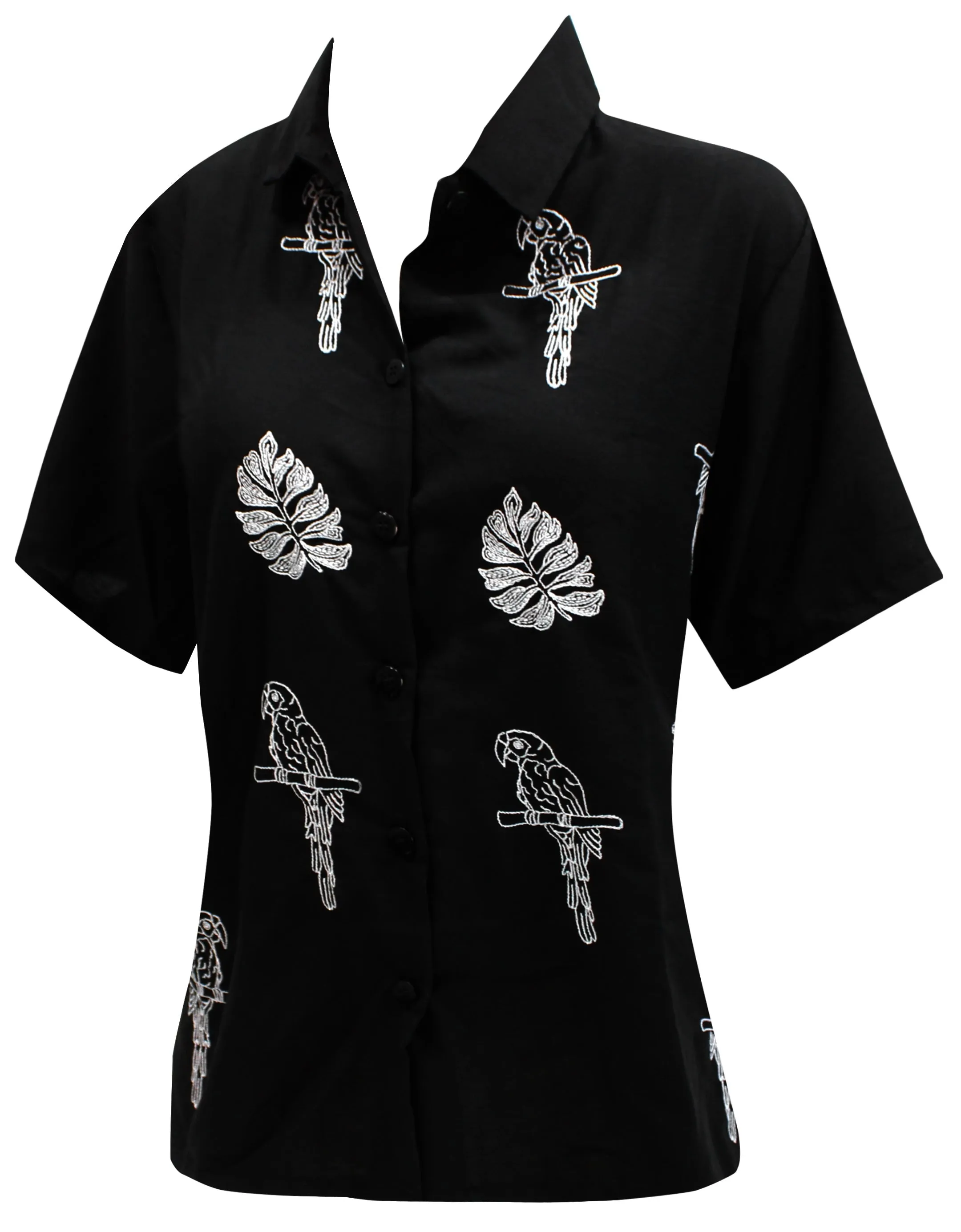 LA LEELA Women's Beach Hawaiian casual Aloha Button Down Short Sleeve shirt black