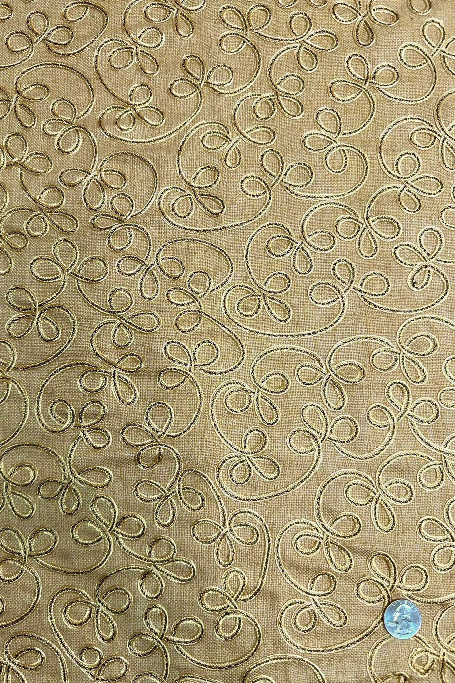 Light Gold Embroidered Silk Linen MEMT-020-09