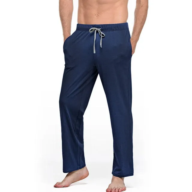 Mens Cotton Sleep Bottoms String Loose Pajamas