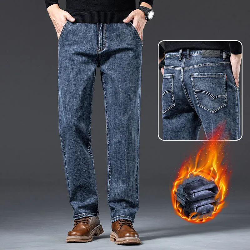 Men's Loose Fleece-Lined Straight-Leg Jeans