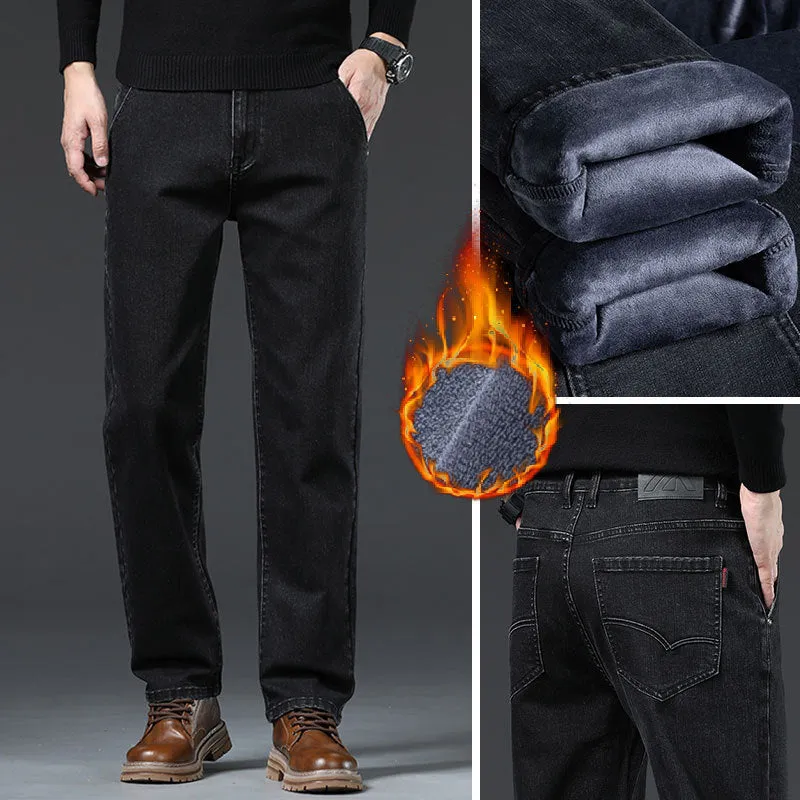 Men's Loose Fleece-Lined Straight-Leg Jeans