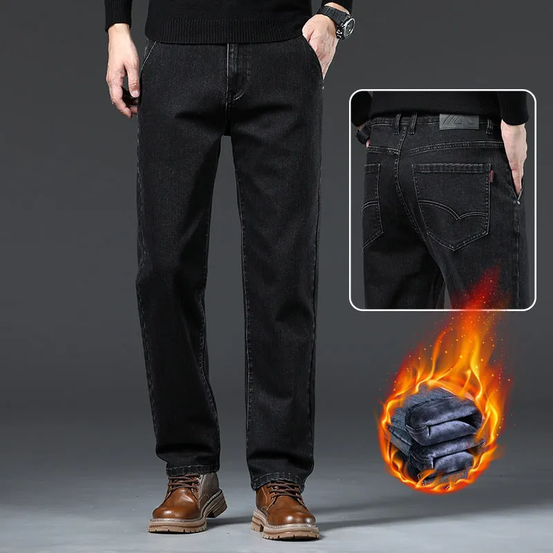 Men's Loose Fleece-Lined Straight-Leg Jeans