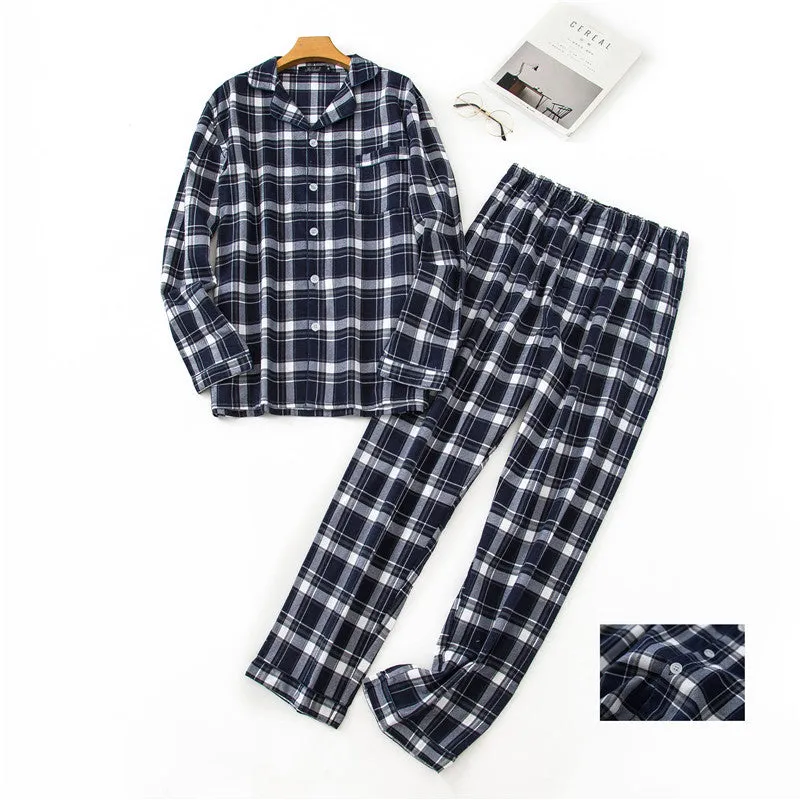 Men’s Plaid Button 2 Piece Pajamas Set Cotton Sleepwear