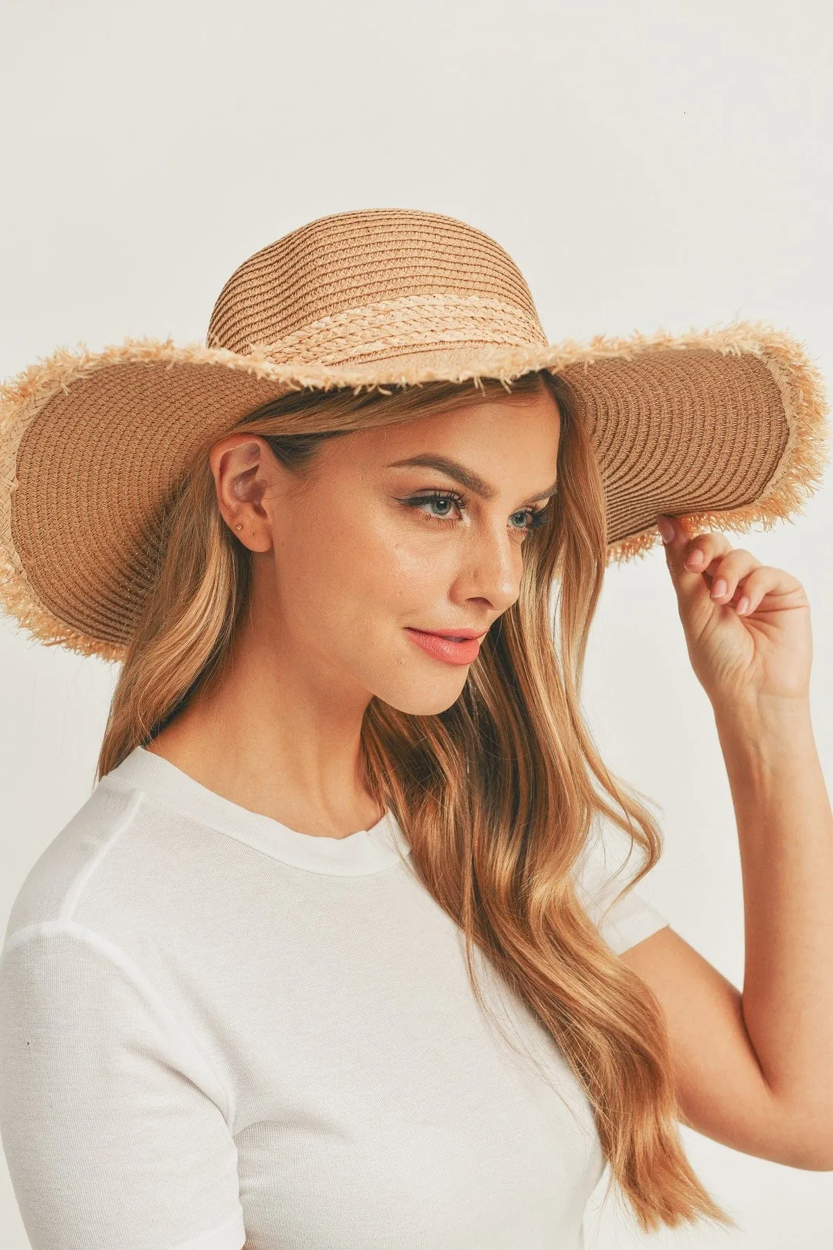 MH0094 Frayed Edge Straw Floppy Hat