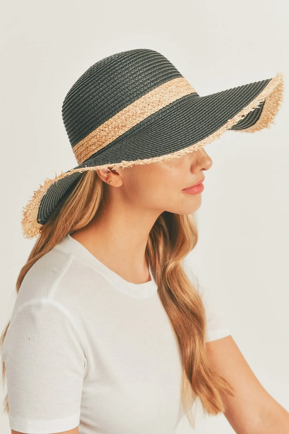 MH0094 Frayed Edge Straw Floppy Hat