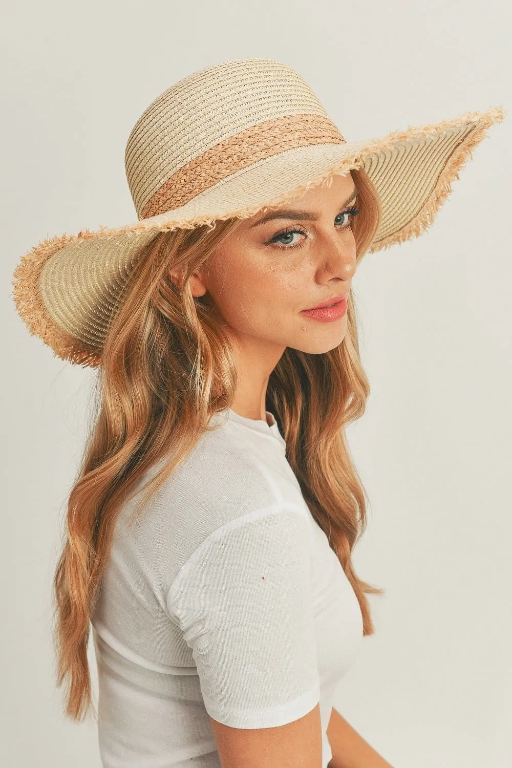 MH0094 Frayed Edge Straw Floppy Hat