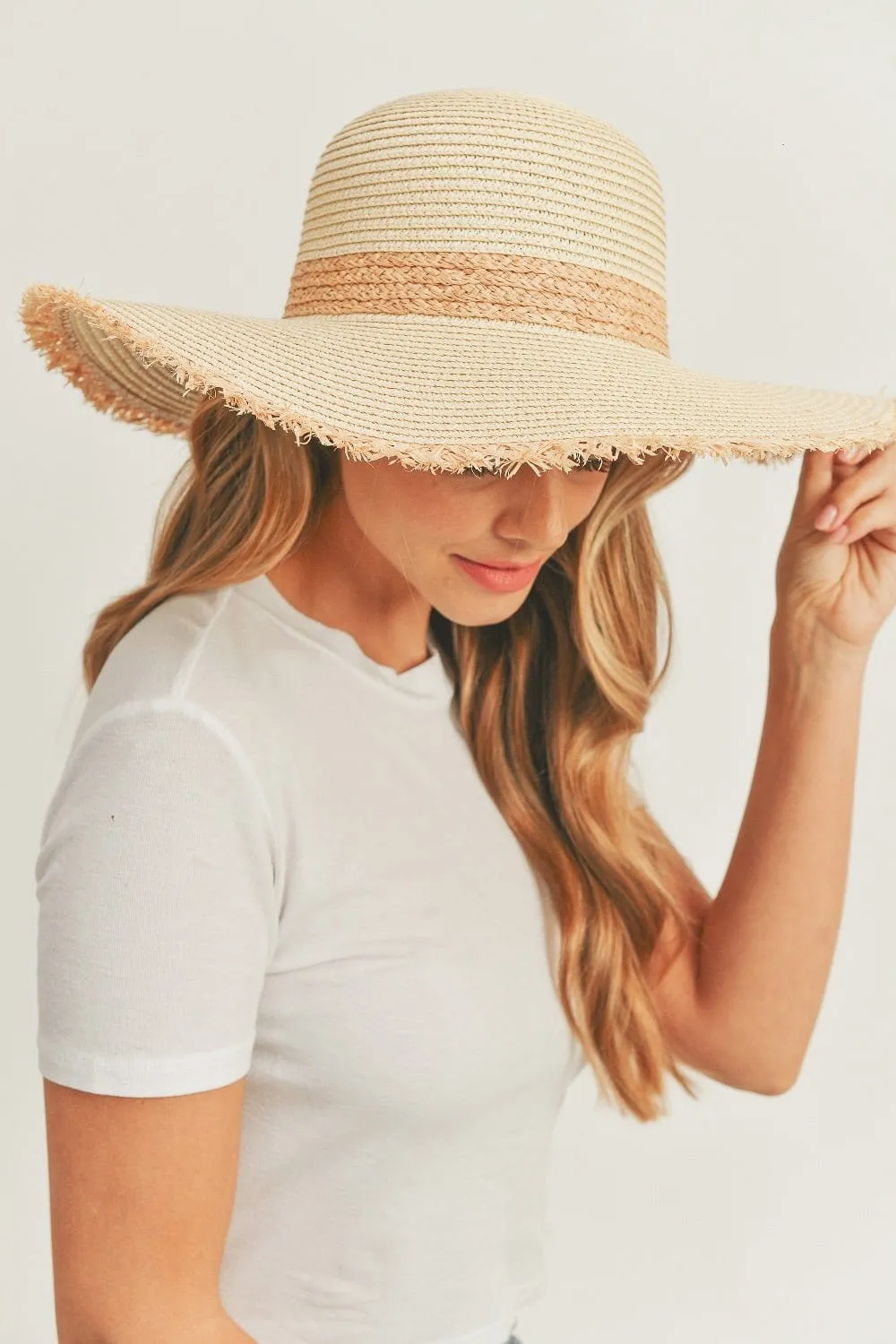 MH0094 Frayed Edge Straw Floppy Hat