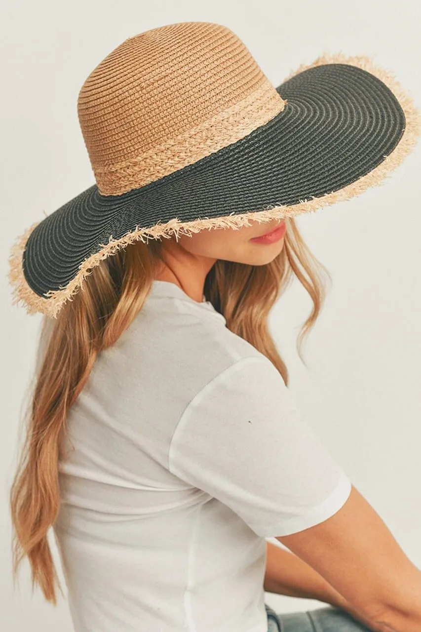 MH0094 Frayed Edge Straw Floppy Hat