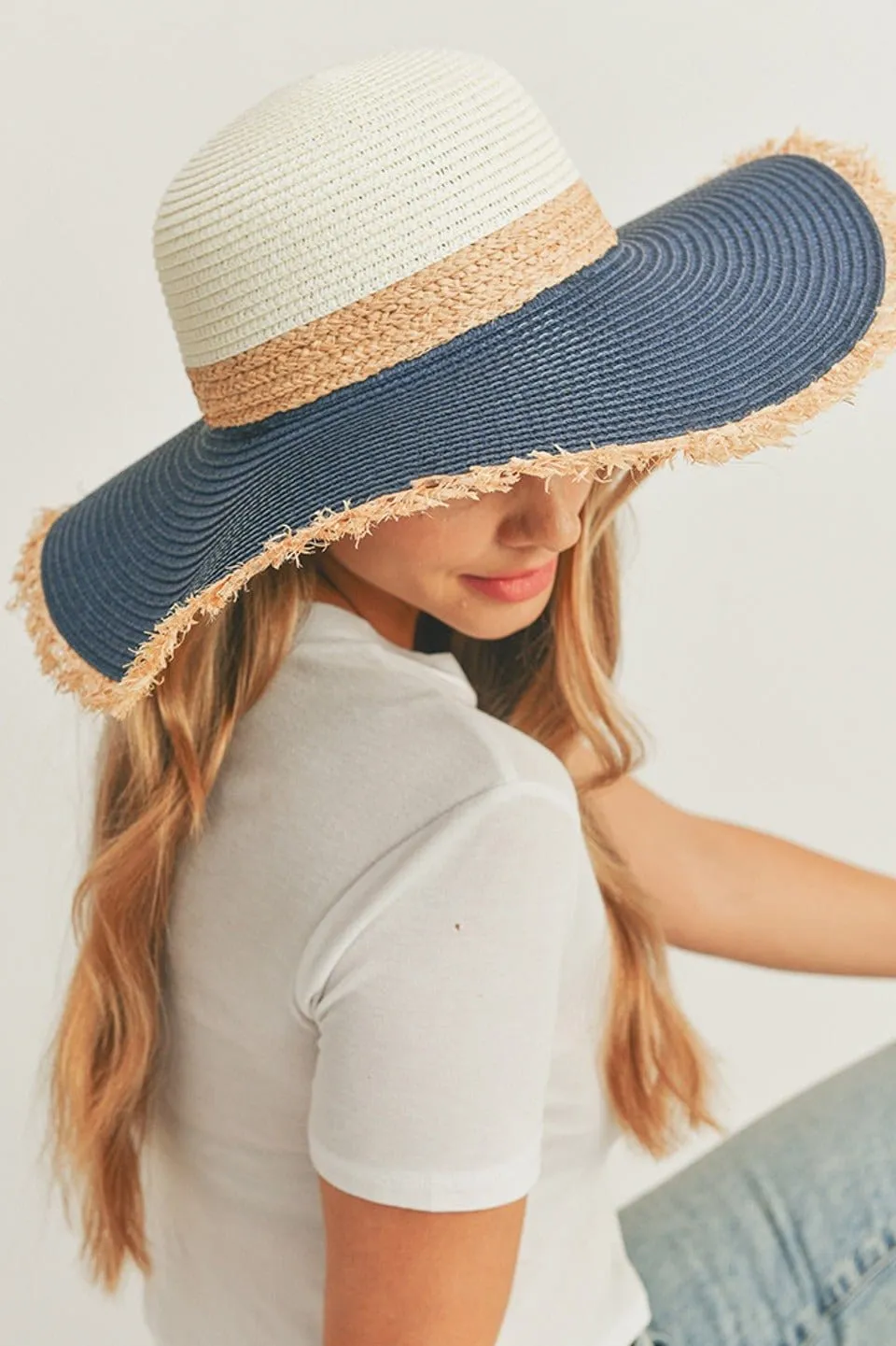 MH0094 Frayed Edge Straw Floppy Hat