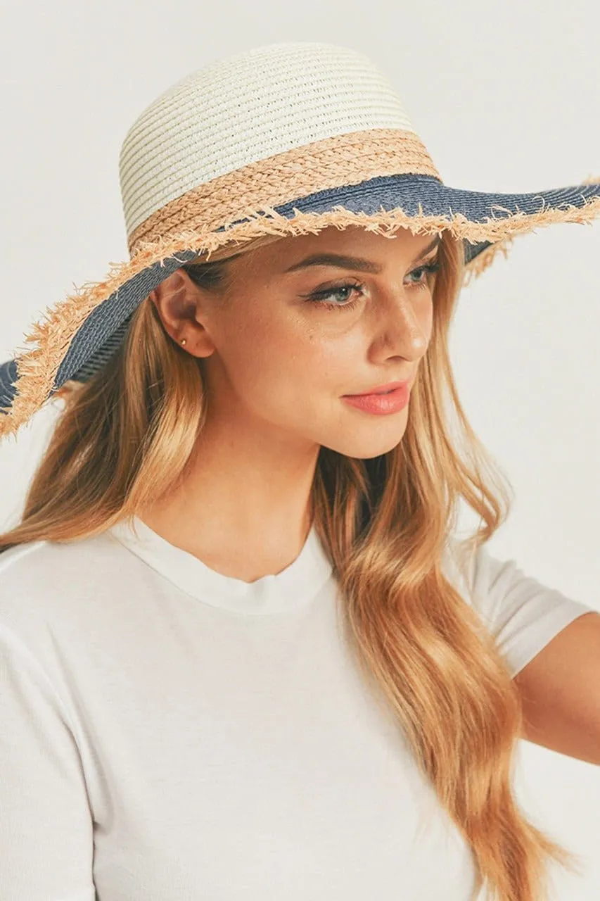 MH0094 Frayed Edge Straw Floppy Hat