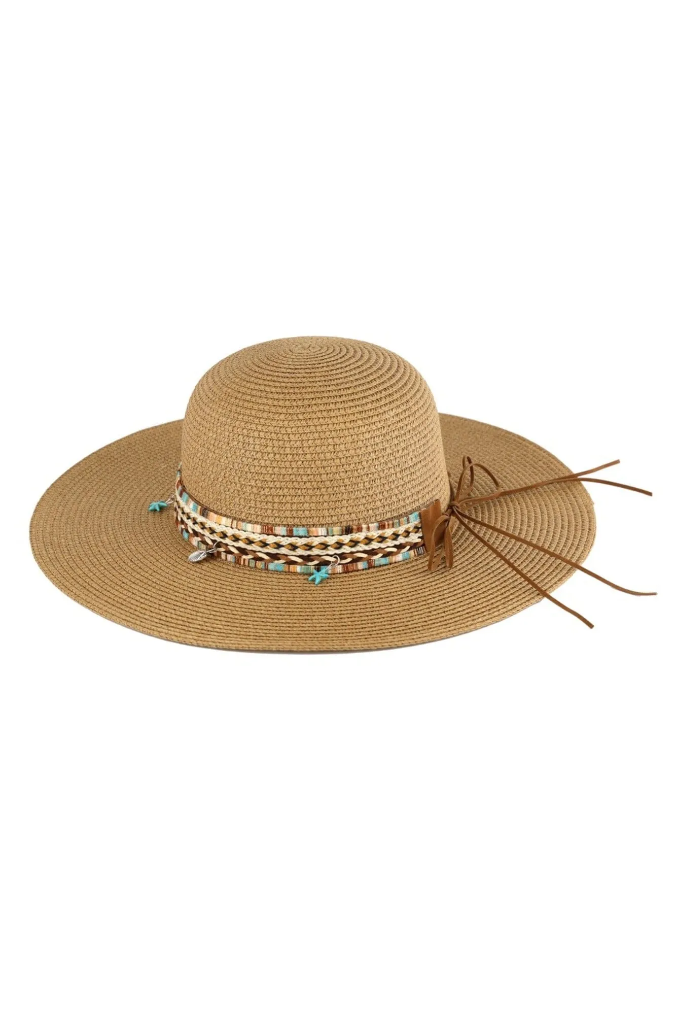 MH0161 Jayda Floppy Straw Hat With Boho/Sealife Band